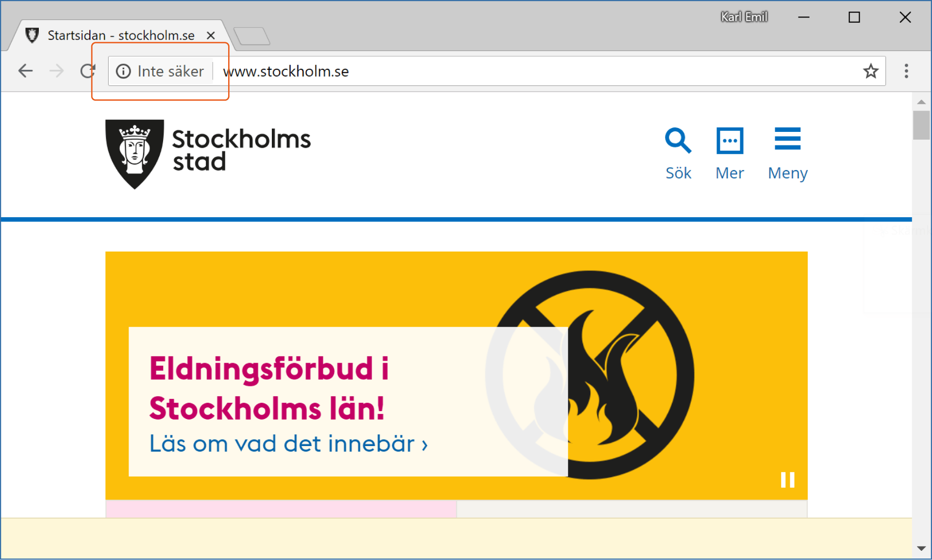 Stockholm stads webbplats efter Google Chrome-uppdateringen