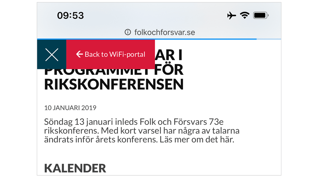 Norwegians wifi-ruta injekterad på Folk och försvars-konferensens webbplats. 