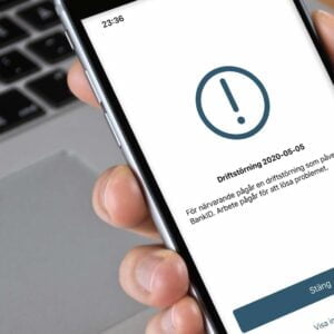 Bank-ID-appen visar att driftstörning råder.