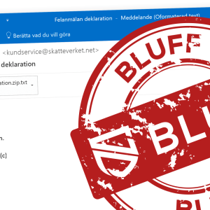 Bluffmarkering på falskt mejl från Skatteverket.