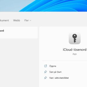 Icloud-appen visas på startmenyn i Windows 11.