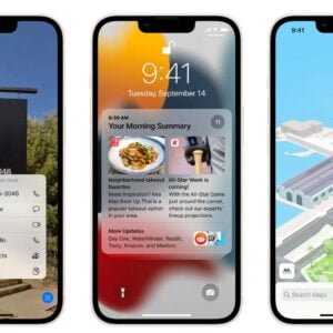 Tre Iphone-mobiler med IOS 15.