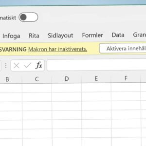 Microsoft Excel visar en säkerhetsvarning med texten ”makron har inaktiverats” och en knapp för att aktivera makron.