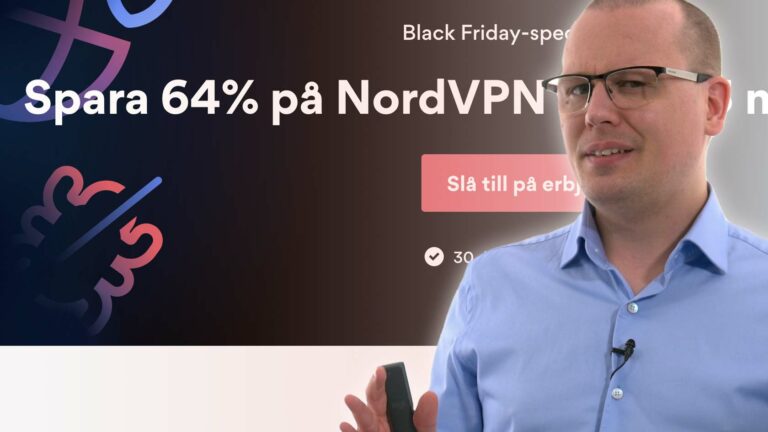 Karl Emil Nikka står med skeptisk min framför NordVPN:s Black Friday-erbjudande.