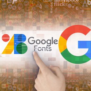 En hand pekar på Google Fonts-logotypen.