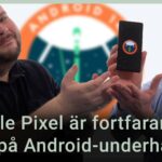 Peter Esse och Karl Emil Nikka står vid sina mikrofoner. Texten ”Google Pixel är fortfarande bäst på Android-underhåll” är stämplad ovanpå bilden.