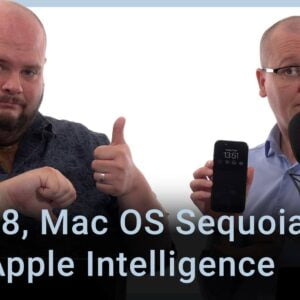 Peter och Nikka står vid sina mikrofoner. Texten ”IOS 18, Mac OS Sequoia och Apple Intelligence” är stämplad ovanpå.