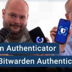 Peter Esse och Karl Emil Nikka står vid sina mikrofoner. Texten ”Proton Authenticator eller Bitwarden Authenticator” är stämplad ovanpå.