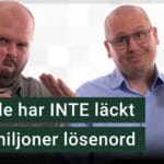 Peter och Nikka står vid sina mikrofoner. Texten ”Google har inte läckt 183 miljoner lösenord” är stämplad ovanpå.