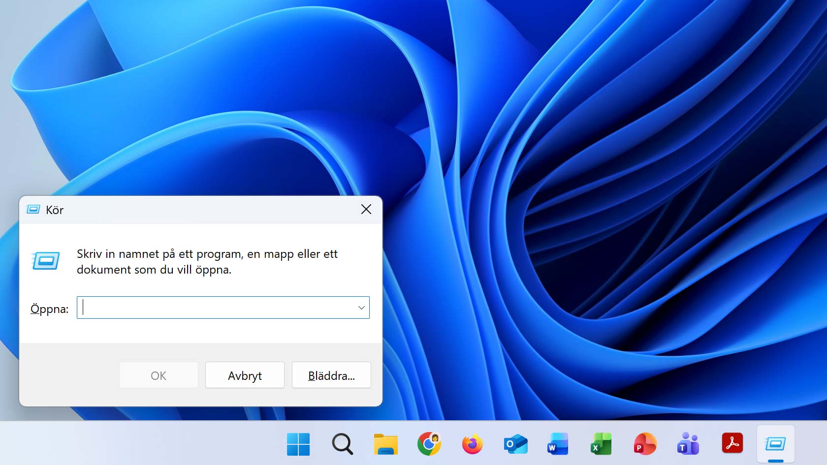 Skärmavbild av Kör-prompten i Windows 11.