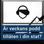 En tom poddstudio. Texten ”är veckans podd tillåten i din stat?” är stämplad ovanpå.