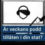 En tom poddstudio. Texten ”är veckans podd tillåten i din stat?” är stämplad ovanpå.