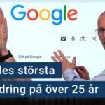 Peter Esse och Karl Emil Nikka står i poddstudion. I bakgrunden syns Googles startsida.